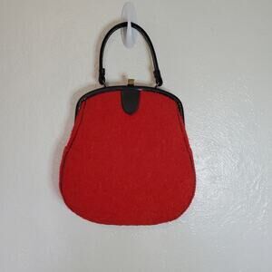 Vintage 50s Empress Bags Red Boucle Handbag Black Handle Clasp Closing